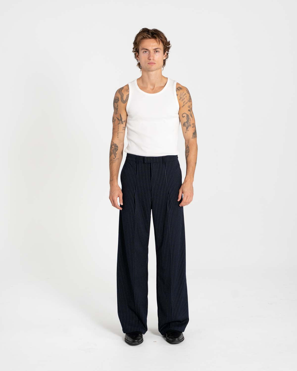 Baggy Suit Pants Navy Pinstriped